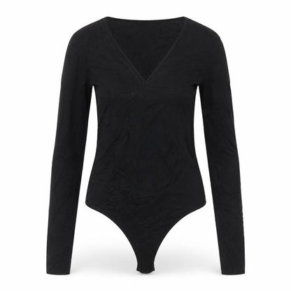 ASOS Women Black Long Sleeve Bodysuit UK 8 V-Neck Viscose Blend