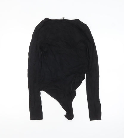 ASOS Women Black Long Sleeve Bodysuit UK 8 V-Neck Viscose Blend