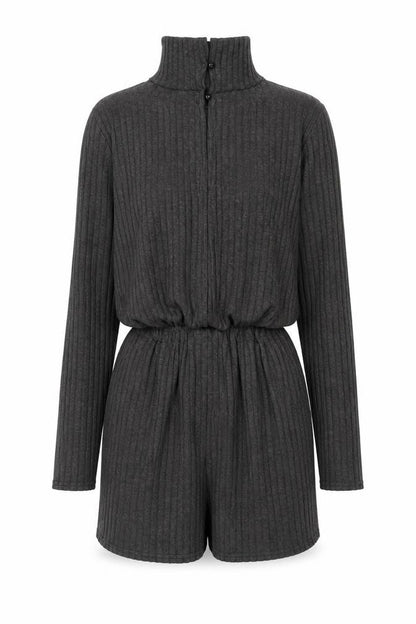 Missguided Women Grey Ribbed High Neck Long Sleeve Playsuit Size 8