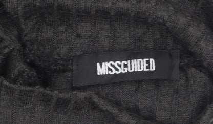 Missguided Women Grey Ribbed High Neck Long Sleeve Playsuit Size 8