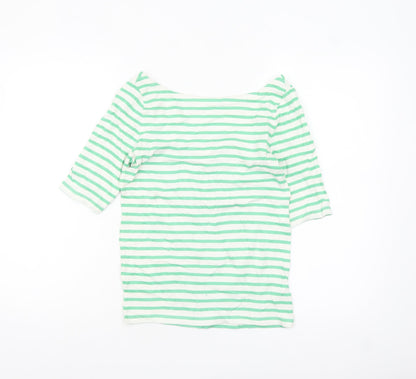 GAP Women’s Green White Striped Boat Neck 3/4 Sleeve Petite T-Shirt S