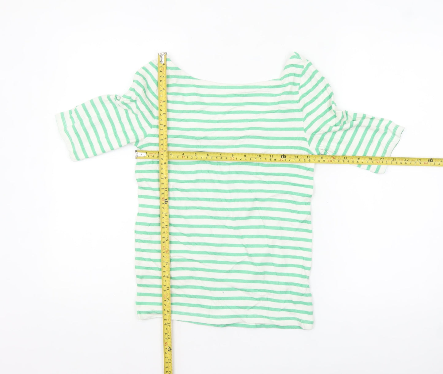 GAP Women’s Green White Striped Boat Neck 3/4 Sleeve Petite T-Shirt S