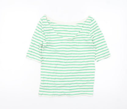 GAP Women’s Green White Striped Boat Neck 3/4 Sleeve Petite T-Shirt S