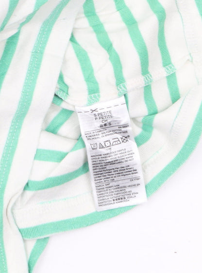 GAP Women’s Green White Striped Boat Neck 3/4 Sleeve Petite T-Shirt S