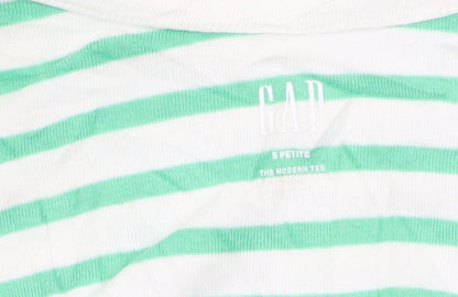 GAP Women’s Green White Striped Boat Neck 3/4 Sleeve Petite T-Shirt S