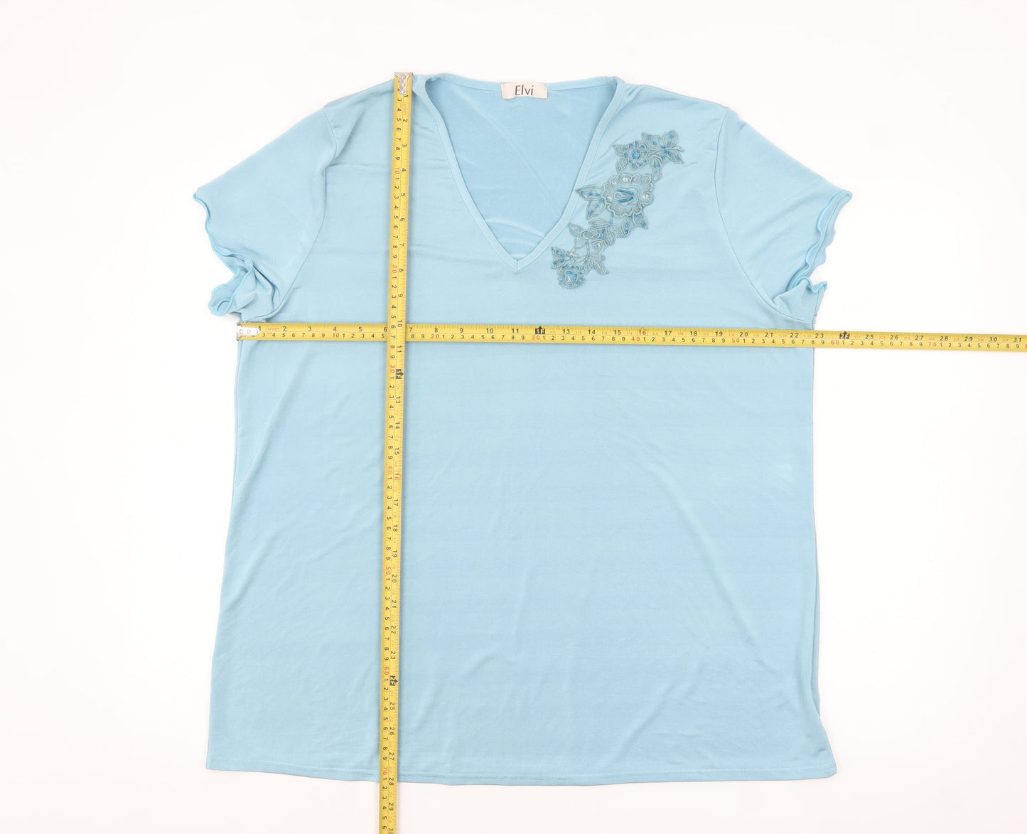 Elvi Women's Blue V-Neck Stretch T-Shirt Size 16