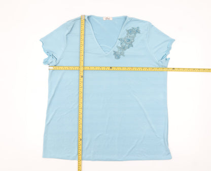 Elvi Women's Blue V-Neck Stretch T-Shirt Size 16