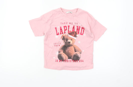 George Girls Pink Teddy Bear Christmas T-Shirt 7-8 Years Cotton