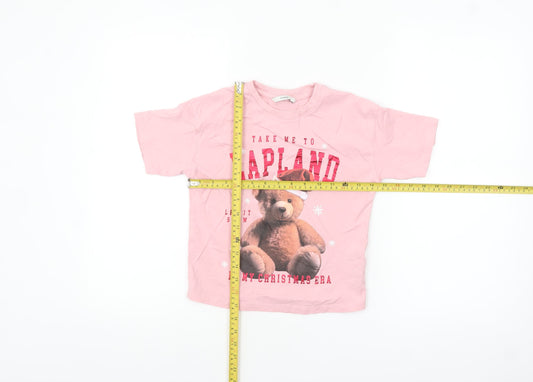 George Girls Pink Teddy Bear Christmas T-Shirt 7-8 Years Cotton