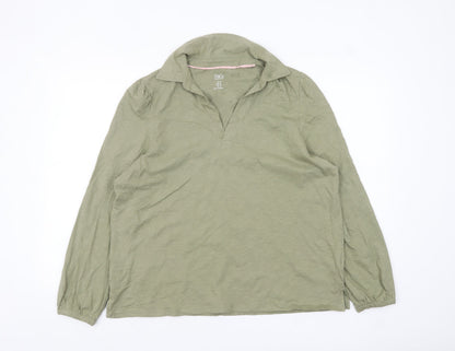 M&Co Women’s Green Collared Long Sleeve Cotton Blouse Size 18