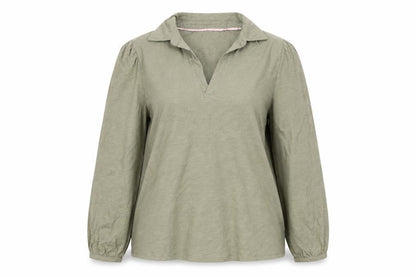 M&Co Women’s Green Collared Long Sleeve Cotton Blouse Size 18