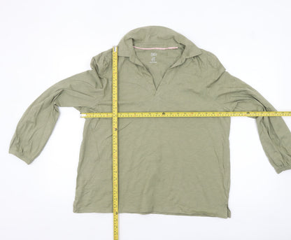 M&Co Women’s Green Collared Long Sleeve Cotton Blouse Size 18