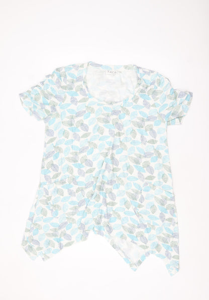 Tara Women Blue Leaf Print Cotton Tunic T-Shirt Size M