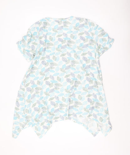 Tara Women Blue Leaf Print Cotton Tunic T-Shirt Size M