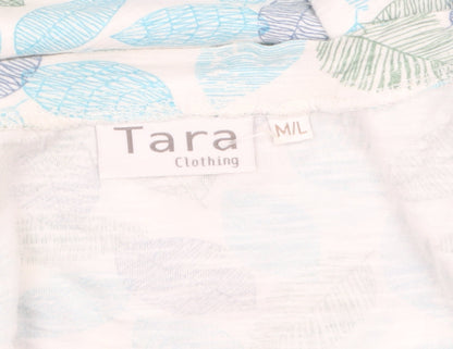 Tara Women Blue Leaf Print Cotton Tunic T-Shirt Size M