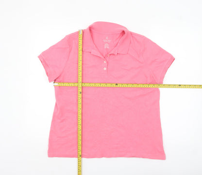 Lands' End Women's Pink Polo Shirt L Petite Cotton Stretch