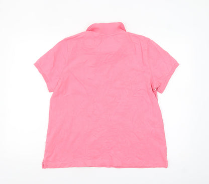 Lands' End Women's Pink Polo Shirt L Petite Cotton Stretch