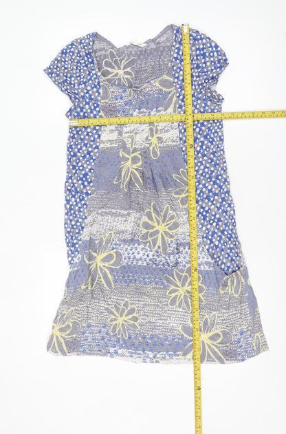 White Stuff Women's Blue Floral Polka Dot Cotton Knee Length Shift Dress Size 8