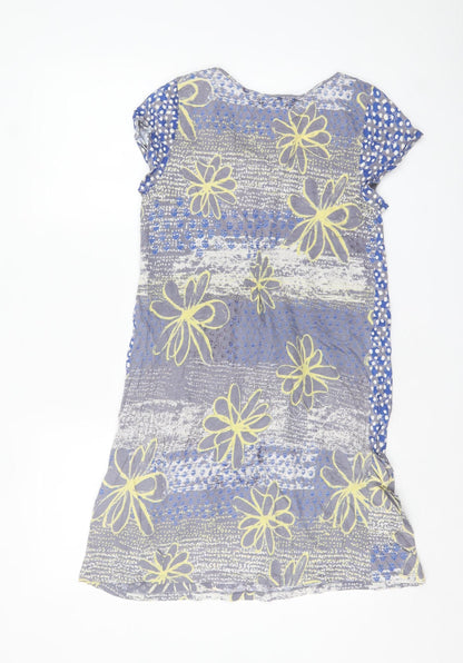 White Stuff Women's Blue Floral Polka Dot Cotton Knee Length Shift Dress Size 8