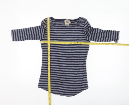 Arabella & Addison Women Blue Striped 3/4 Sleeve Cotton Top Size 14