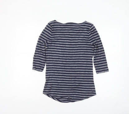 Arabella & Addison Women Blue Striped 3/4 Sleeve Cotton Top Size 14