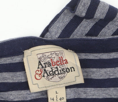 Arabella & Addison Women Blue Striped 3/4 Sleeve Cotton Top Size 14