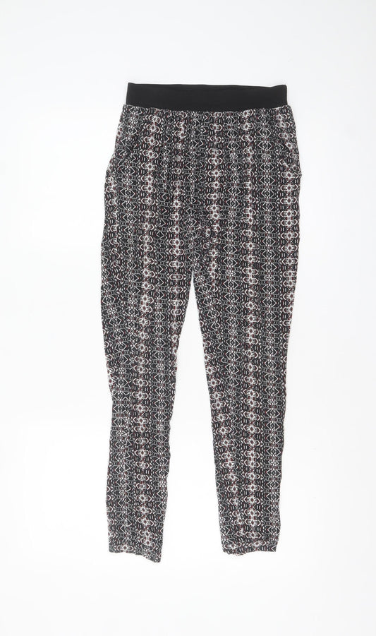 New Look Girls Black Multicoloured Viscose Elastic Waist Trousers 12-13 Years