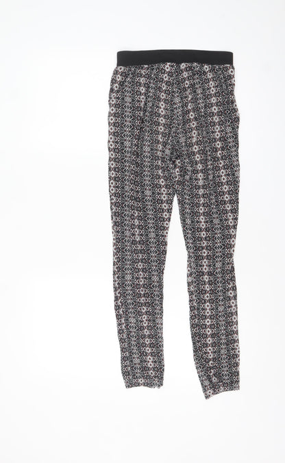 New Look Girls Black Multicoloured Viscose Elastic Waist Trousers 12-13 Years