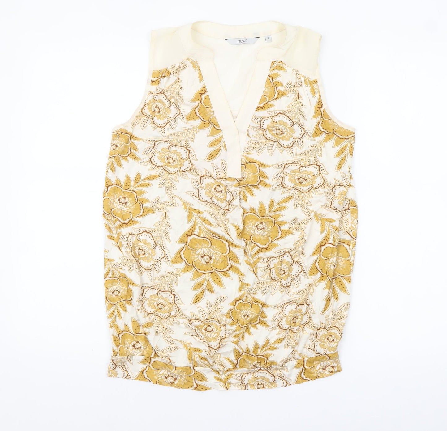 Next Women Beige Floral Sleeveless Viscose Tunic Blouse UK 6