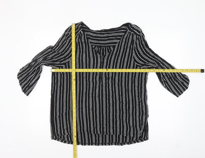 M&Co Women’s Black Striped Petite 3/4 Sleeve Zip Tunic Blouse Size 18