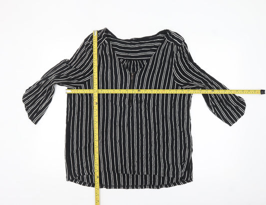M&Co Women’s Black Striped Petite 3/4 Sleeve Zip Tunic Blouse Size 18