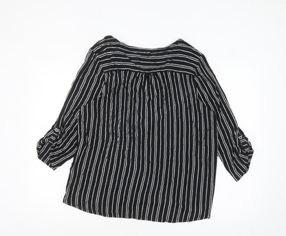 M&Co Women’s Black Striped Petite 3/4 Sleeve Zip Tunic Blouse Size 18