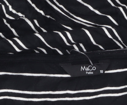 M&Co Women’s Black Striped Petite 3/4 Sleeve Zip Tunic Blouse Size 18