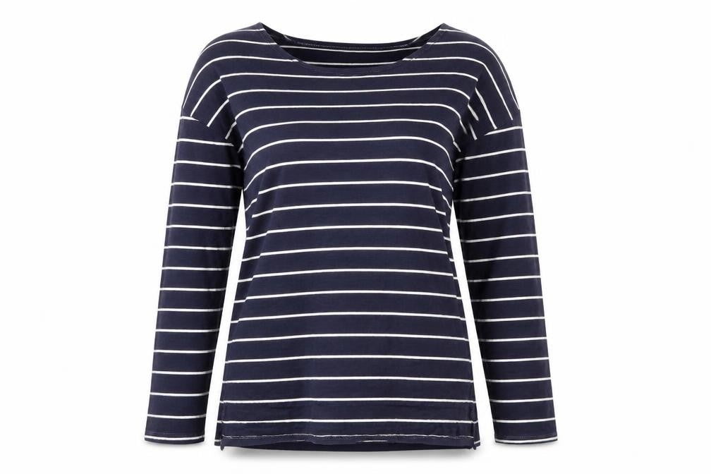 Papaya Women’s Blue Striped Long Sleeve Boat Neck T-Shirt M