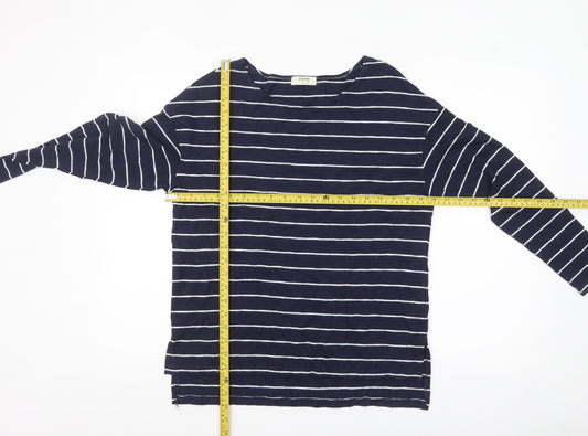 Papaya Women’s Blue Striped Long Sleeve Boat Neck T-Shirt M