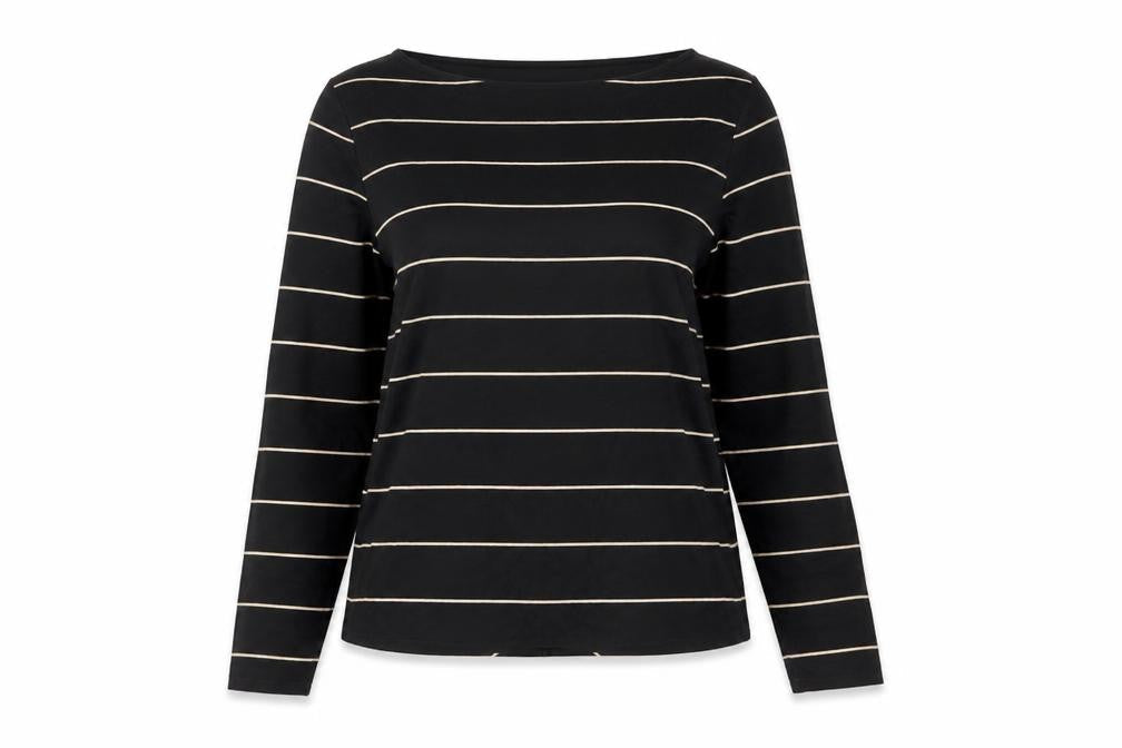 Principles Womens Black Striped Long Sleeve V-Neck Top Size 12