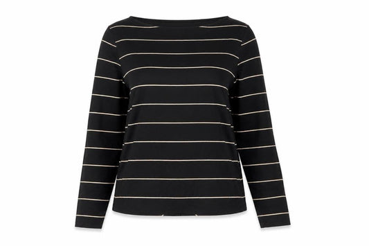 Principles Womens Black Striped Long Sleeve V-Neck Top Size 12