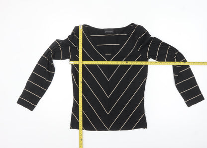 Principles Womens Black Striped Long Sleeve V-Neck Top Size 12