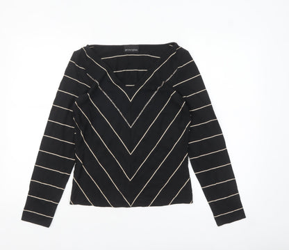 Principles Womens Black Striped Long Sleeve V-Neck Top Size 12