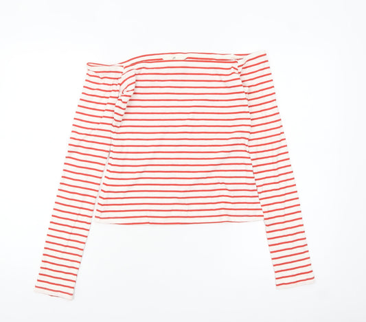 H&M Women’s White Red Striped Boat Neck Long Sleeve Top Size 12