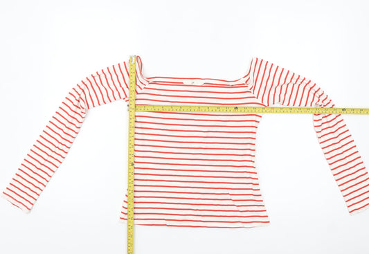 H&M Women’s White Red Striped Boat Neck Long Sleeve Top Size 12