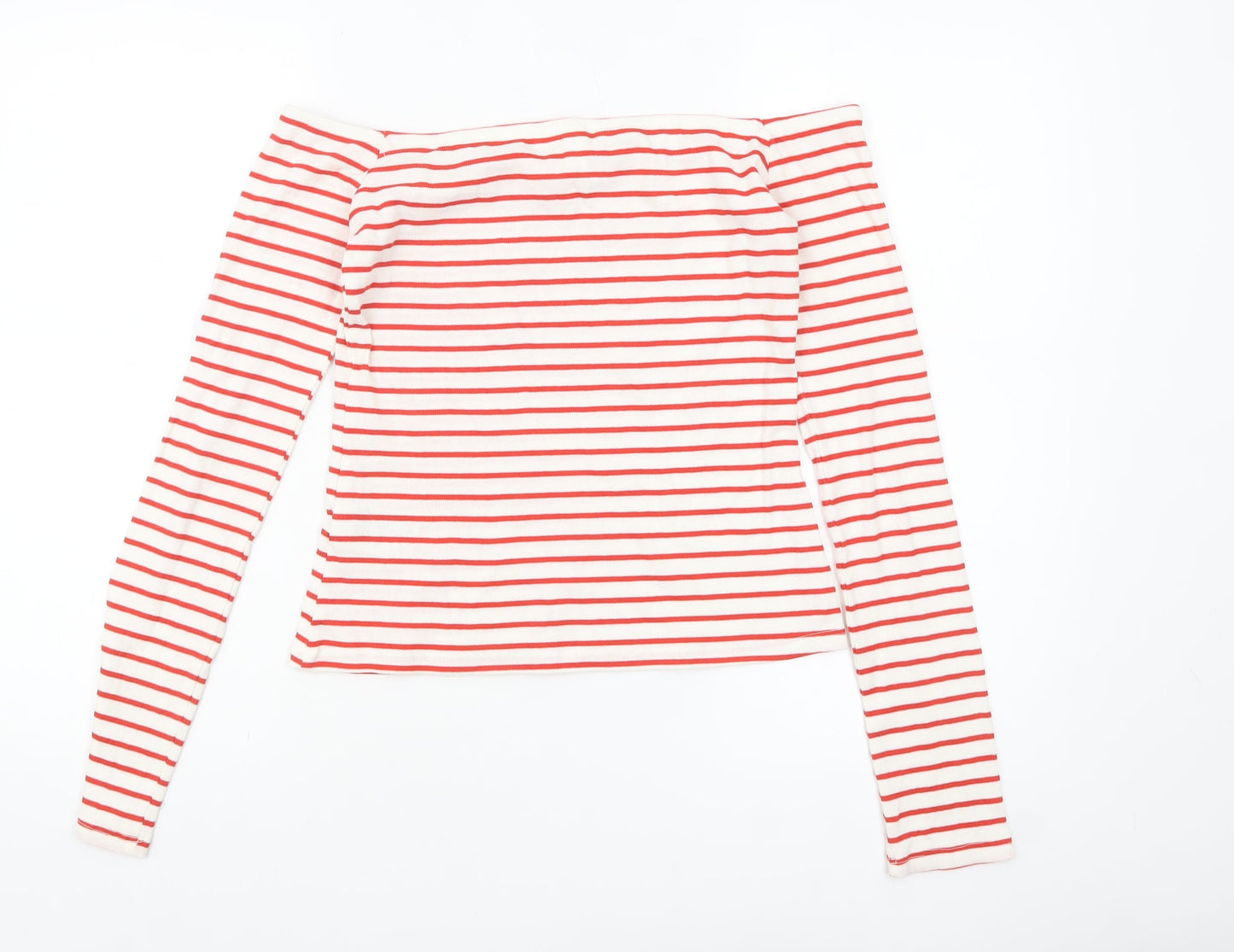 H&M Women’s White Red Striped Boat Neck Long Sleeve Top Size 12