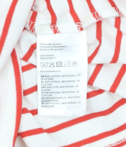 H&M Women’s White Red Striped Boat Neck Long Sleeve Top Size 12