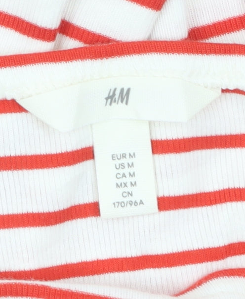 H&M Women’s White Red Striped Boat Neck Long Sleeve Top Size 12