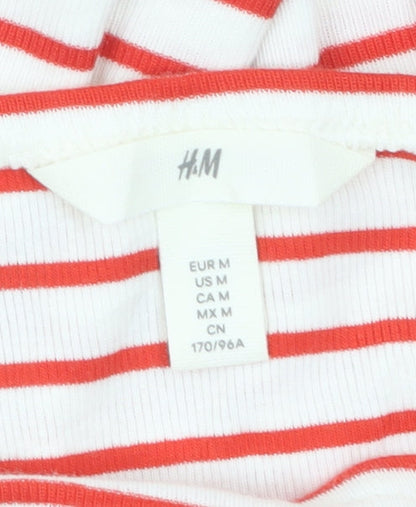 H&M Women’s White Red Striped Boat Neck Long Sleeve Top Size 12