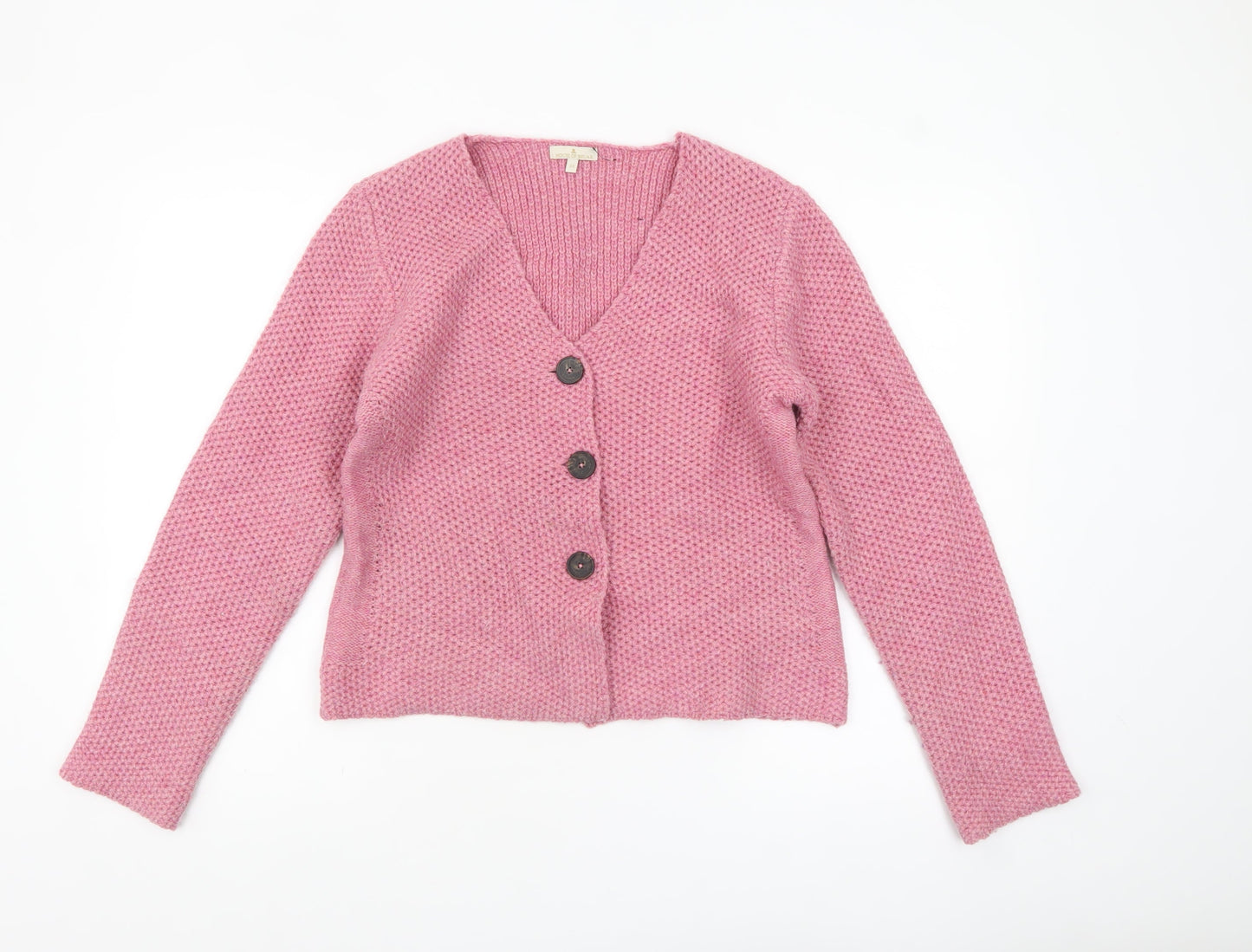 House of Bruar Women’s Pink Wool Blend Chunky Knit V-Neck Cardigan Size 10
