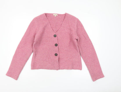 House of Bruar Women’s Pink Wool Blend Chunky Knit V-Neck Cardigan Size 10
