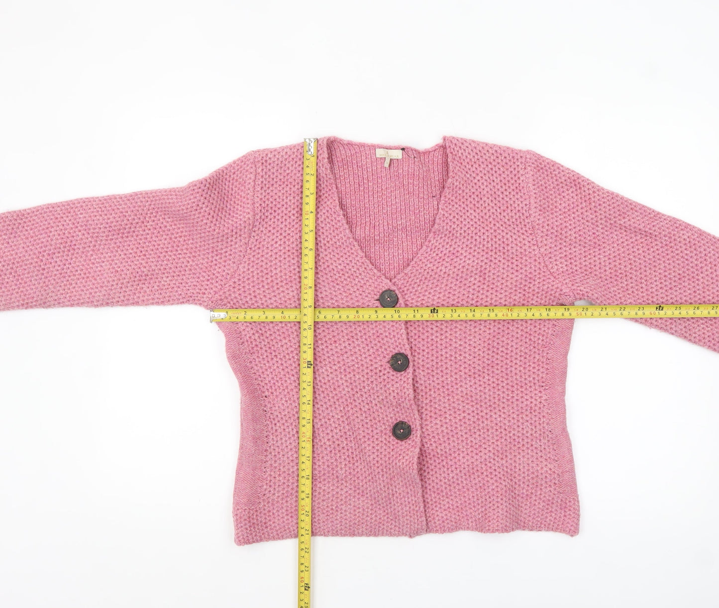 House of Bruar Women’s Pink Wool Blend Chunky Knit V-Neck Cardigan Size 10