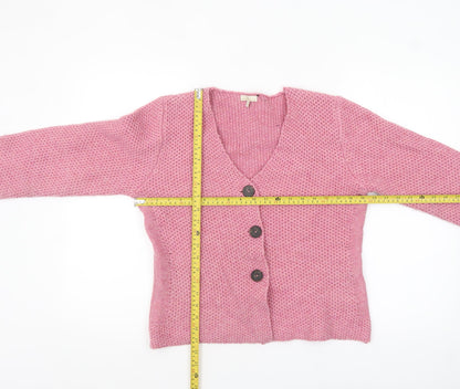 House of Bruar Women’s Pink Wool Blend Chunky Knit V-Neck Cardigan Size 10