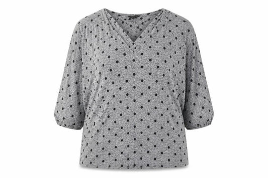 Dorothy Perkins Women's Grey Polka Dot Jersey Top UK 18 3/4 Sleeve
